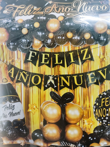Kit Globos Año Nuevo Decoración Dorado Metálico Negro Fiesta