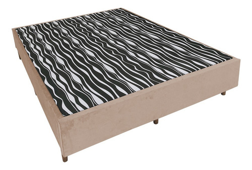 Base Box King 1,93x2,03x0,34 Com 12 Pés De Madeira Cor Bege