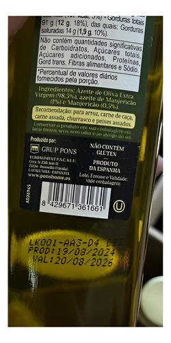 Azeite Oliva Extra Virgem Pons Manjericão 250 Ml Importado