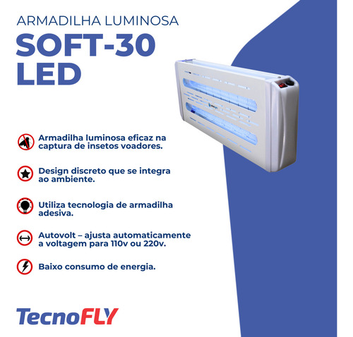 Armadilha Luminosa Soft-30 LED Mata Mosca Mosquito Insetos Autovolt
