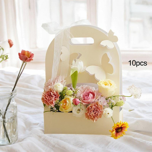 10 Piezas Caja De Flores De Mariposa 3d, Amarillo Cremoso