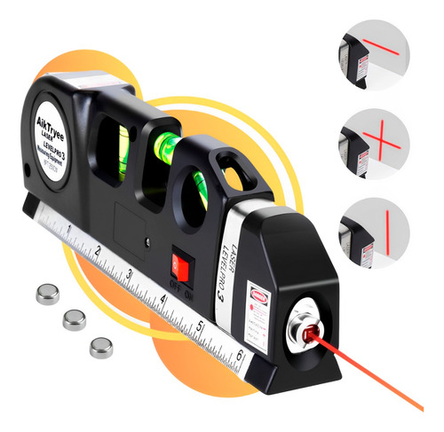 Medidor De Nivel A Laser Com Trena Régua E Bolha 3 Linhas