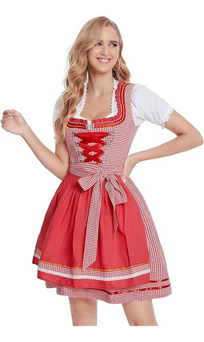 Vestido Dirndl Aleman Para Mujer 3 Piezas Disfraz Oktoberfes