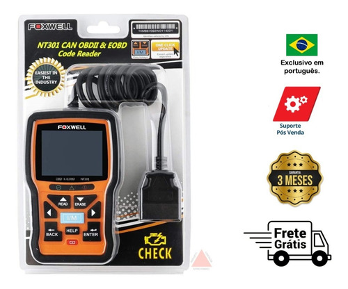 Imagem 2 de 4 de Scanner Foxwell Nt 301 Automotivo Obd 2 Idioma Em Português.