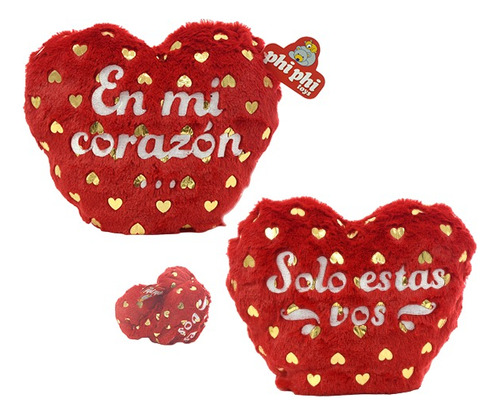 Peluche Corazón Reversible 2 Frases Con Dorado Phi Phi Toys