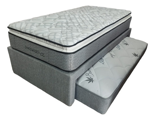 Cama Canguro Gris Matrimonial + Colchon Restonic