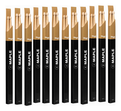 Pack X3 Palillos Baquetas Stagg 5a 5b 7a Bateria Madera