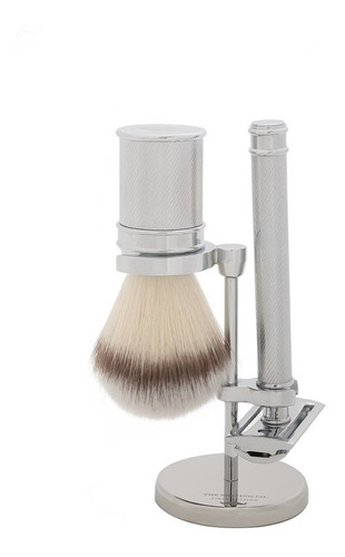 Kit Afeitado Acero The Shaving Co. Rastrillo + Brocha + Base. Set completo de afeitado en Acero Cromado.