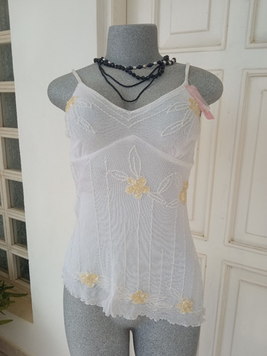 Blusa Para Dama Blanca De Tirantes Con Pedrería Talla S