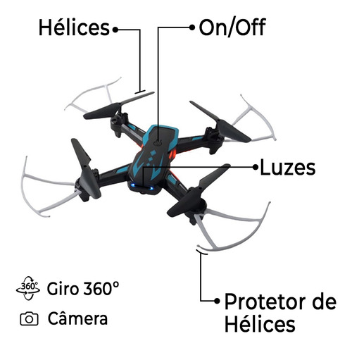 Drone Quadricóptero Com Câmera E Led Tech Spy Controle