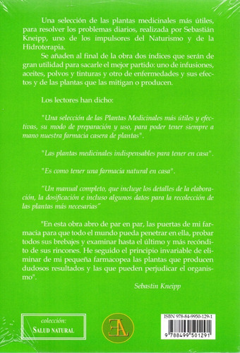 El Botiquín De Farmacopea Casera: Las Plantas Medicinales Más Eficaces, De Sebastian Kneip. Serie Herbolaria Editorial Ela, Tapa Blanda, Edición 2014 En Español