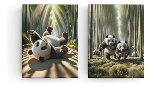 Cuadro Moderno Canvas Panda En El Bosque 80 X 50