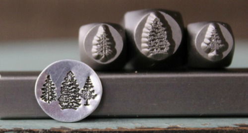 3 Sello Arbol Pino Diseño Perforadora Metal Joyeria Juego