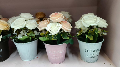 Juego De Maceta Rosas Artificiales Flores Decorativas Jardín Café