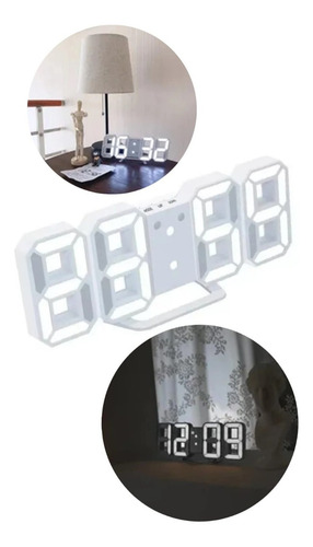 Reloj LED digital de escritorio y pared con alarma de fecha, color blanco/blanco