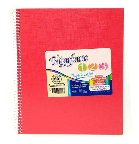 Cuaderno Triunfante 123 Rojo Td Cuadriculado 21x27cm 60h