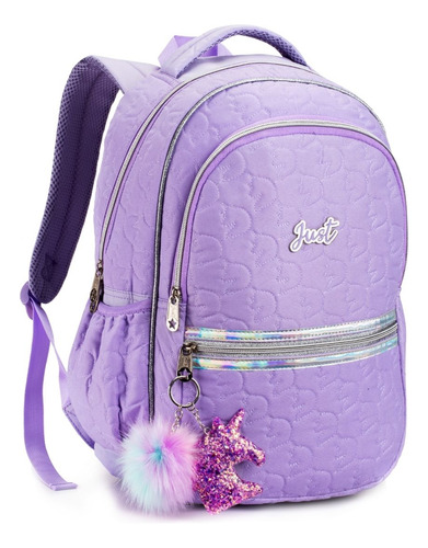 Mochila Feminina Escolar Passeio Pompom Chaveiro