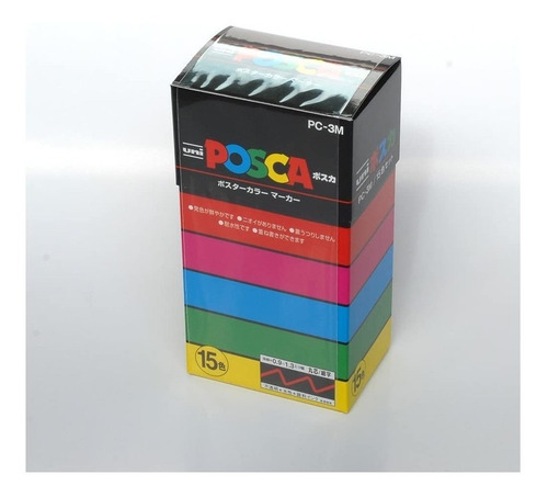 Imagen 3 de 5 de Set 15 Marcadores Uni-posca Pc-3m Metal Vidrio Punto Fino