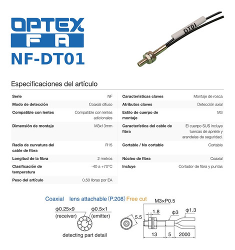 Fibra Optica Difusa M3 Optex Fa Nf-dt01 Kit 2pz