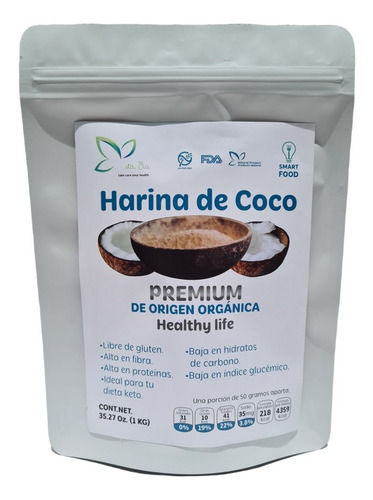 Imagen 1 de 2 de 1 Kg Harina De Coco Sin Gluten Sin Azúcar Para Dieta Keto
