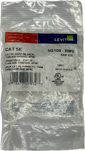 Conector Rede Femea Rj45 Cat 5e Leviton 5g108-rw5
