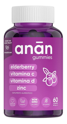 Elderberry Anan Gummies Vitamina C, D Y Zinc 60 3g C/u