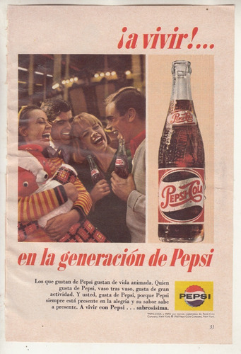 1965 Publicidad Vintage De Pepsi Cola Bebidas De Epoca