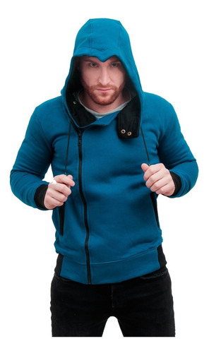 Imagen 8 de 10 de Campera Moda Cierre Cruzado Hoodie Slim Fit Canguro A10