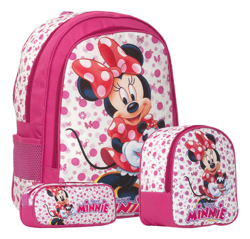 Kit Mochila Infantil Menina Minnie Mouse Costas Juvenil Aula