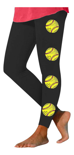 Leggins C Para Mujer Con Estampado De Corazones De Béisbol C