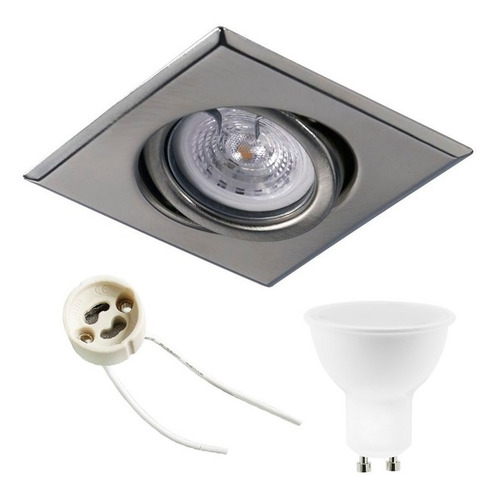 Imagen 1 de 10 de Spot De Embutir Cuadrado Metal Acero 10cm + Dicroica Led