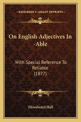 Libro On English Adjectives In -able: With Special Refere...