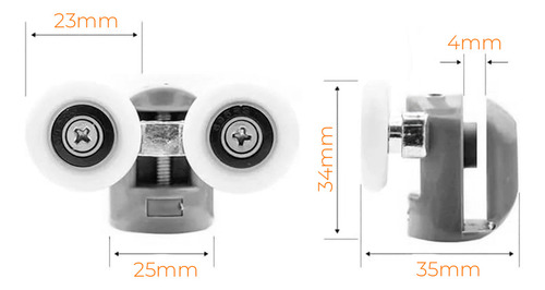 Rueda Doble Superior X2 Inomax Para Mampara Corrediza De Box De Ducha, Recta O Curva, Vidrios De 4 A 6 Mm