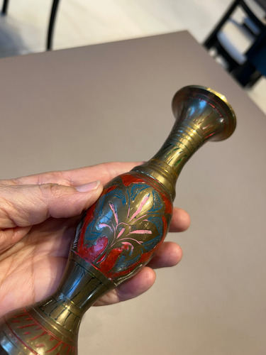 Jarrónflorero Hindu Esmaltado Bronce Dorado Oscuro Ánfora (Usado)