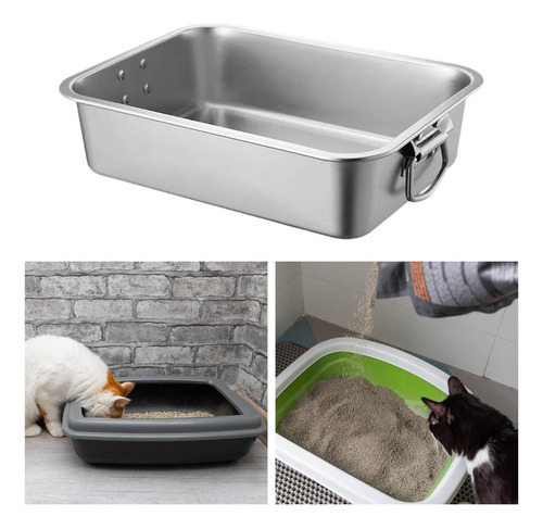 Bandeja De Arena Para Gatos Acero Inoxidable Lavabo De Arena