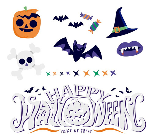 Decoración Halloween Sticker Calabaza  Murciélago Bruja   