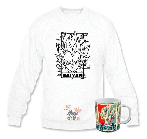 Poleron Polo + Taza, Vegeta Saiyan, Dragon Ball, Fans, Anime, Xxl