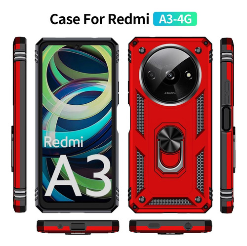 Funda Uso Rudo Golpes Para Redmi A3/c61 4g Carcasa+mica Rojo Redmi A3x/redmi A3 4g/xiaomi Poco C61 4g