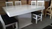 Comprar Mesa Cubo De 1.20x1.20 + 4 Sillas Laqueadas Y Tapizadas