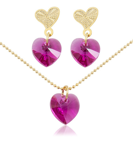 Collares Mujer Corazones Cristal Swarovski Cadena Oro Goldfi