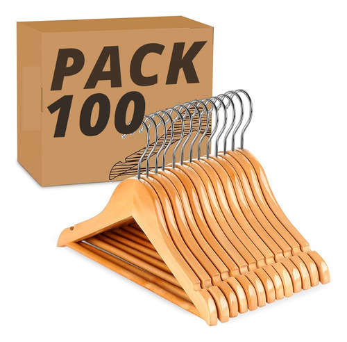 Imagen 1 de 10 de Pack 100 Perchas De Madera Bebes Barnizada Lustrada Infantil