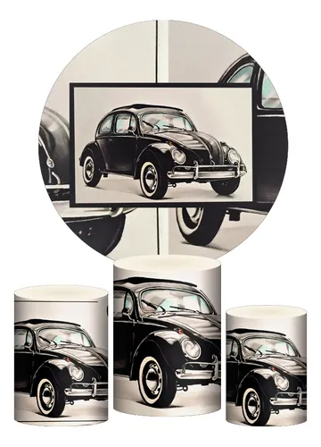 comprar Trio Capa Cilindro + Painel Redondo Fusca Preto Tecido 1,50