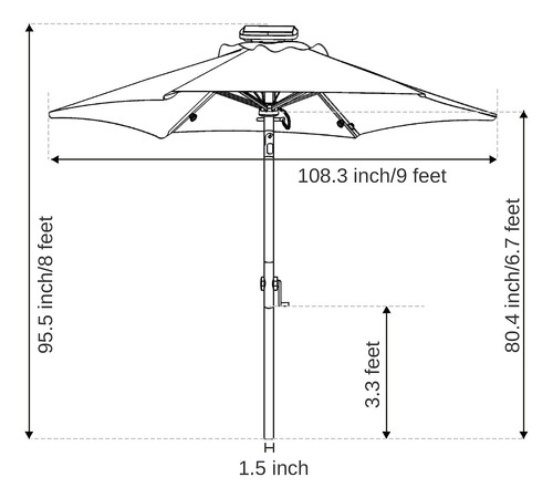 Sombrilla De Patio De 9 Pies Con 40 Luces Solares Led Imperm