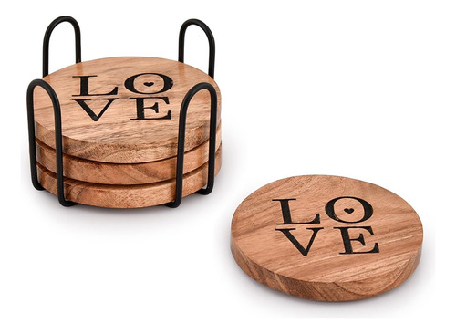 Nirman Juego De Posavasos Redondos De Madera, Juego De 4 Con
