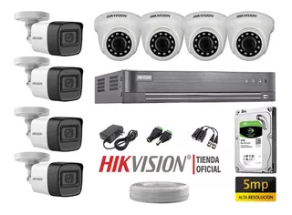 Cámaras Seguridad Kit 8 Hikvision 5mp + Disco 2tb Completo