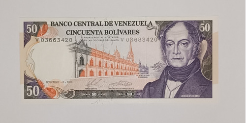 Billete De Venezuela 50 Bs Noviembre 3 1988 Sin Circular V8