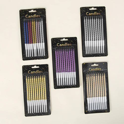 Pack 10 Velas Espiral Finas Cumpleaños Metalizadas Colores
