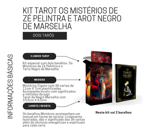 Kit C/ Baralho Tarot Deck Oráculo Zé Pelintra + Tarot Negro