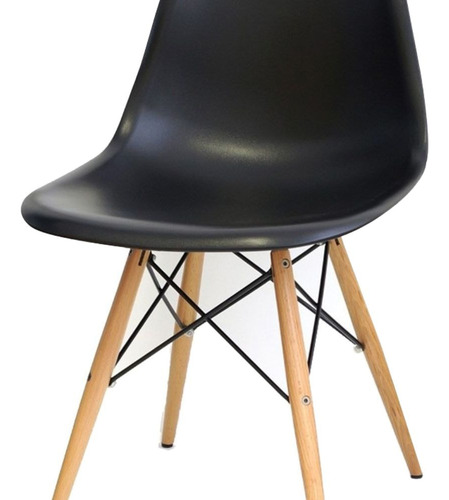 Cadeira Eiffel Charles Eames Preta Com Base De Madeira