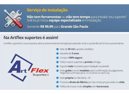 Suporte Articulado De Parede Para Tv monitor De 14 Até 55 Polegadas Artflex Suportes Art 55 - Preto